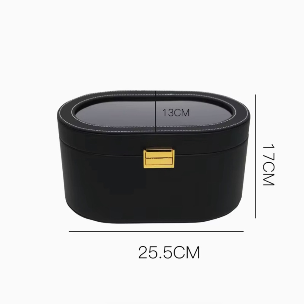 Elegant Black Oval Jewelry Box with Gold Accent